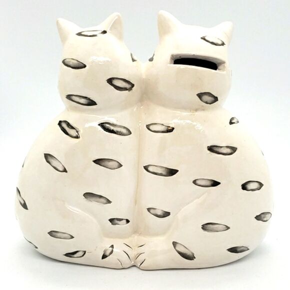 Glazed Ceramic Vintage Cheek-to-Cheek Pottery Cat Coin Bank AS IS - Picture 3 of 7